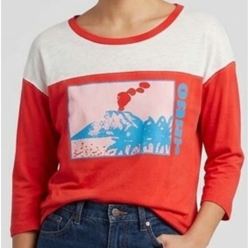 Obey T-shirt Women's Medium Red "Permanent Vacation" Graphic Retro Surf Skate